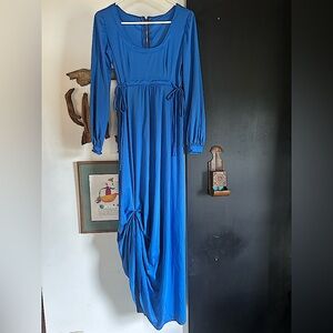 Vintage 70s Union Made Blue Boho Disco Maxi Dress Size S